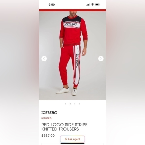 ICEBERG Red Logo Side Stripe Knitted Trousers Excellent Preowned Condition - Picture 3 of 8